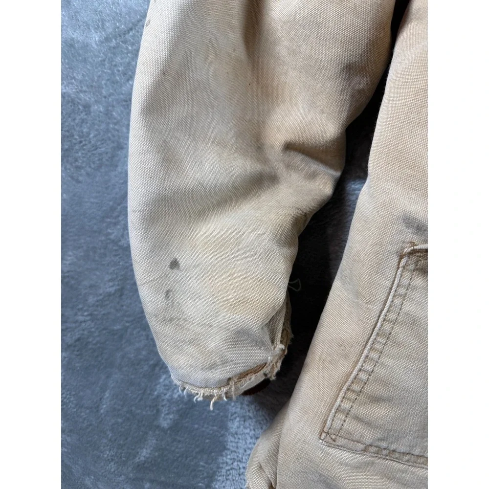 Vtg Carhartt CQ186 Tan Canvas Work Jacket Distressed Faded Duck Coat XL